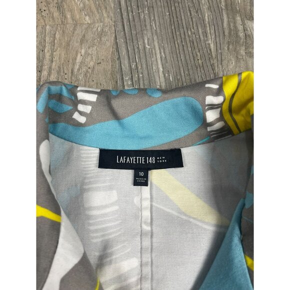 Lafayette 148 Knee Length Printed Shirt Dress Size 10 Zip Short Sleeve Pockets - Picture 5 of 8